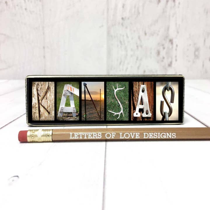 Kansas Gift, Kansas Decor, Handmade Midwest Decor State Sign for wholesale by Letters Of Love Designs