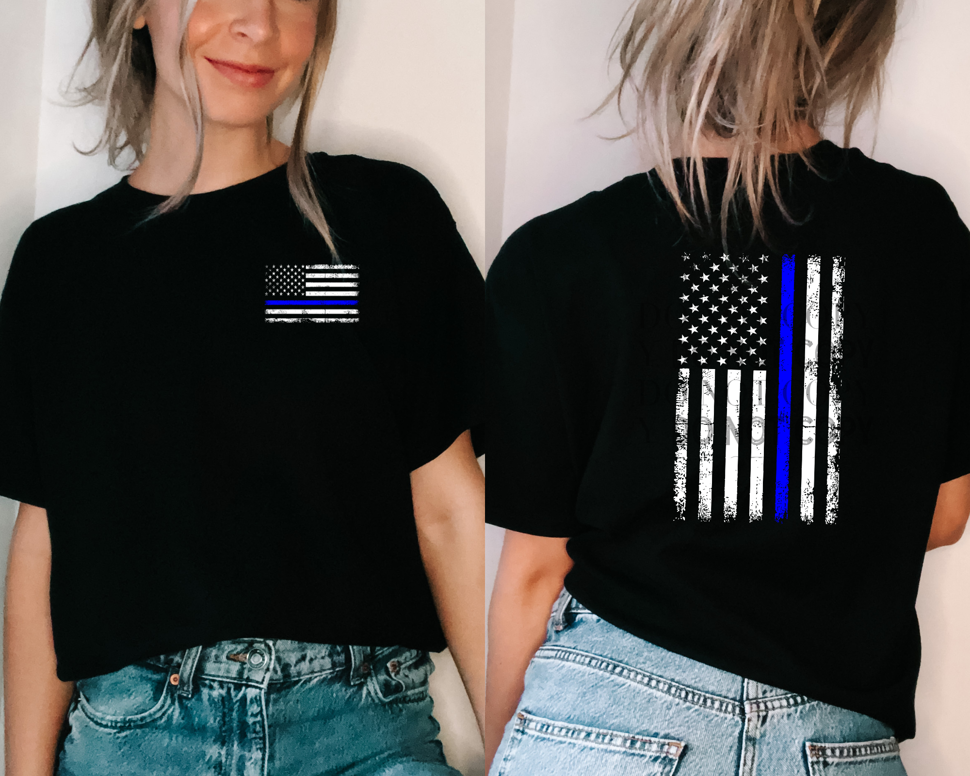 Cash & Drix Wholesale - Wholesale T-Shirt (Graphic) - Women's - Law Enforcement - Blue Line Flag1