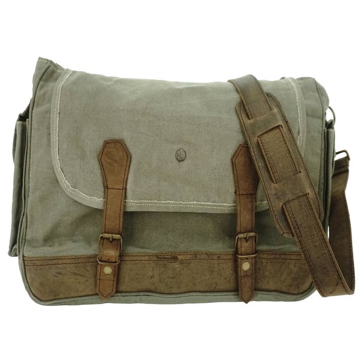 Vintage Addiction - Wholesale Messenger Bag - Unisex - Olive Canvas Unisex Crossbody/Messenger Bag