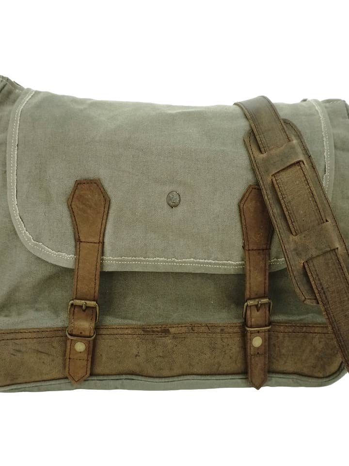 Olive Canvas Unisex Crossbody/Messenger Bag for wholesale by Vintage Addiction