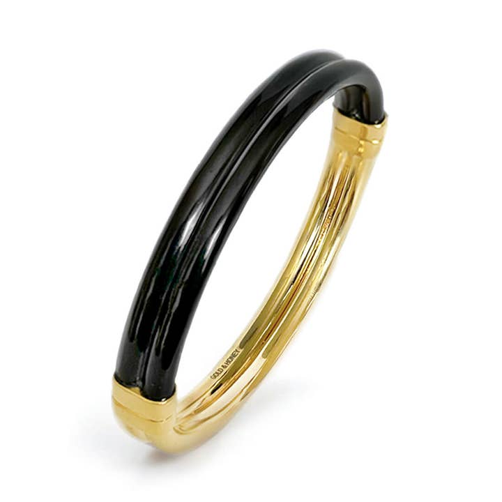 Ridge Lucite Hinge Bangle in Black for wholesale by Gold & Honey