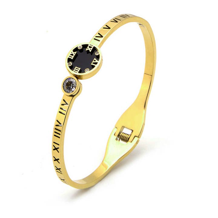 Ole - Wholesale Bangle Bracelet - Roman Numerals Stainless Steel Bracelets B22696