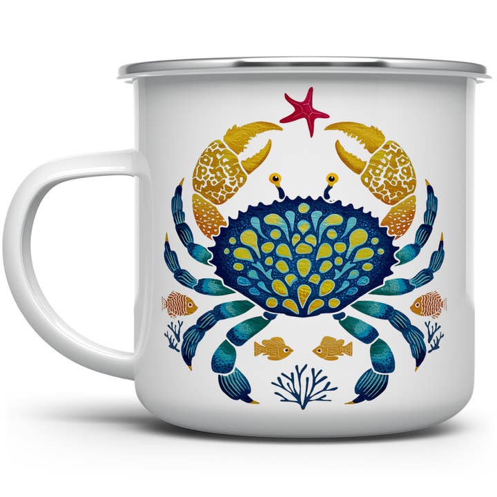 Mug de camping en émail « Crabe côtier », cadeaux de plage pour la vente par Loftipop