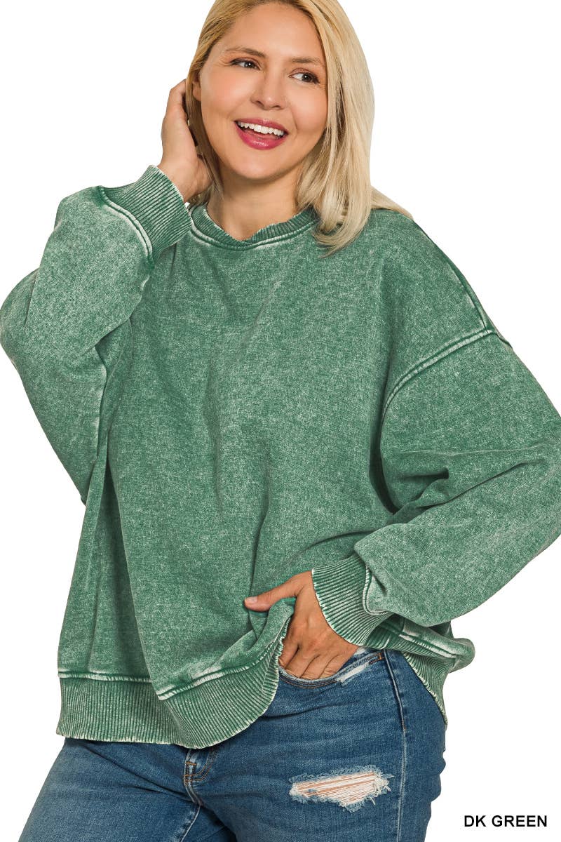 42POPS - Vendita all'ingrosso Felpa - Donna - ._ 0812 Plus Pullover in Pile Oversize Lavaggio Acido SI-280817