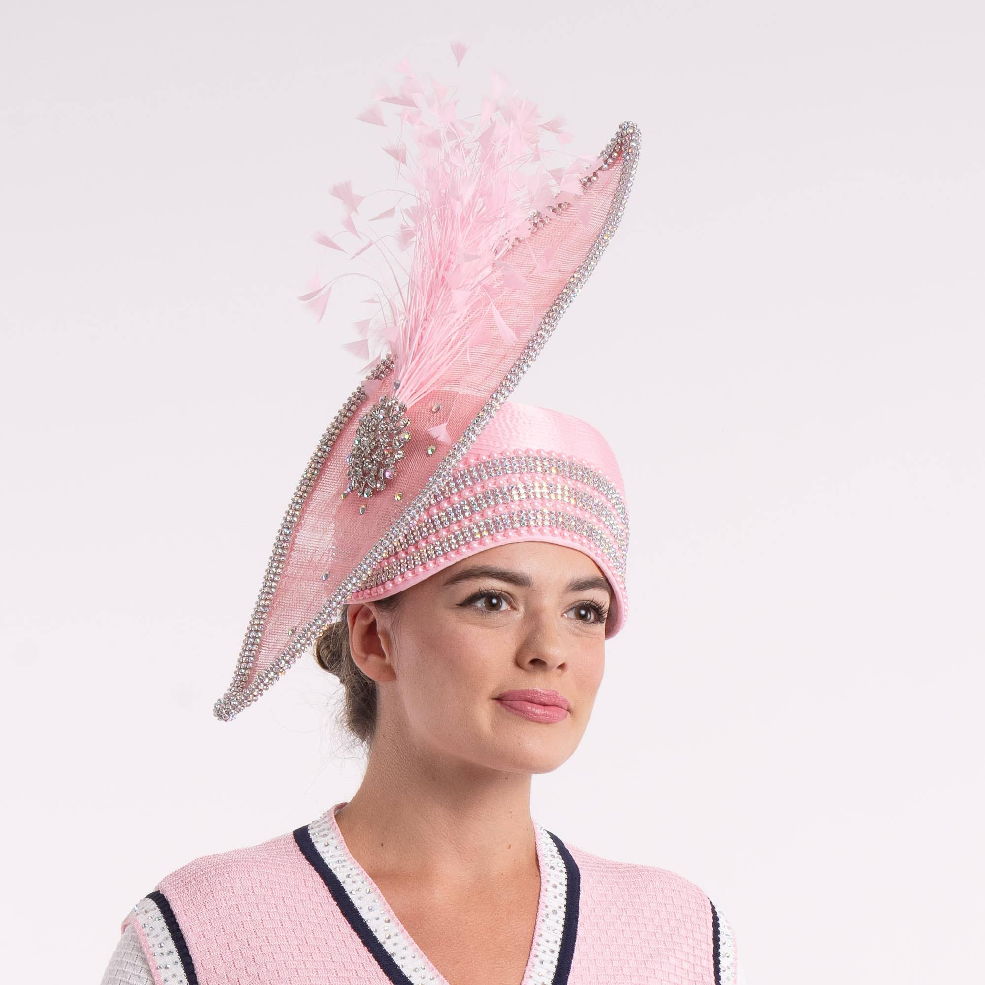 KaKyCo - Wholesale Fascinator Hat - Women's - Stone bending satin cloche with brooch and feather | AJ779Y27