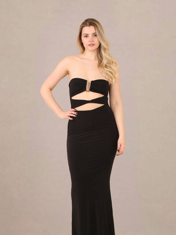 Vestido maxi ajustado con escote bandeau recortado para venta al por mayor de AVINCI