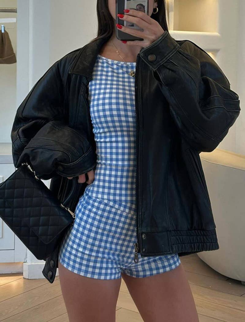 BLUE Gingham Check Sleeveless Top and Shorts Set for wholesale on Faire1