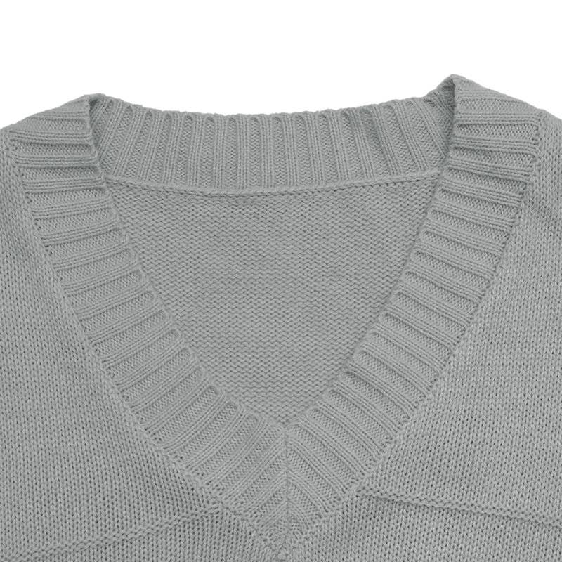 GREY Casual style loose V-neck solid color sweater for wholesale on Faire7
