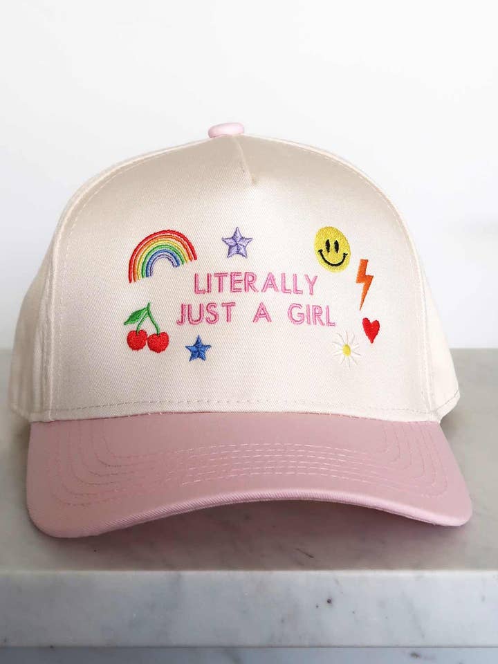 Literally Just a Girl Charm Embroidered Baseball Cap PINK for wholesale by Sundrop