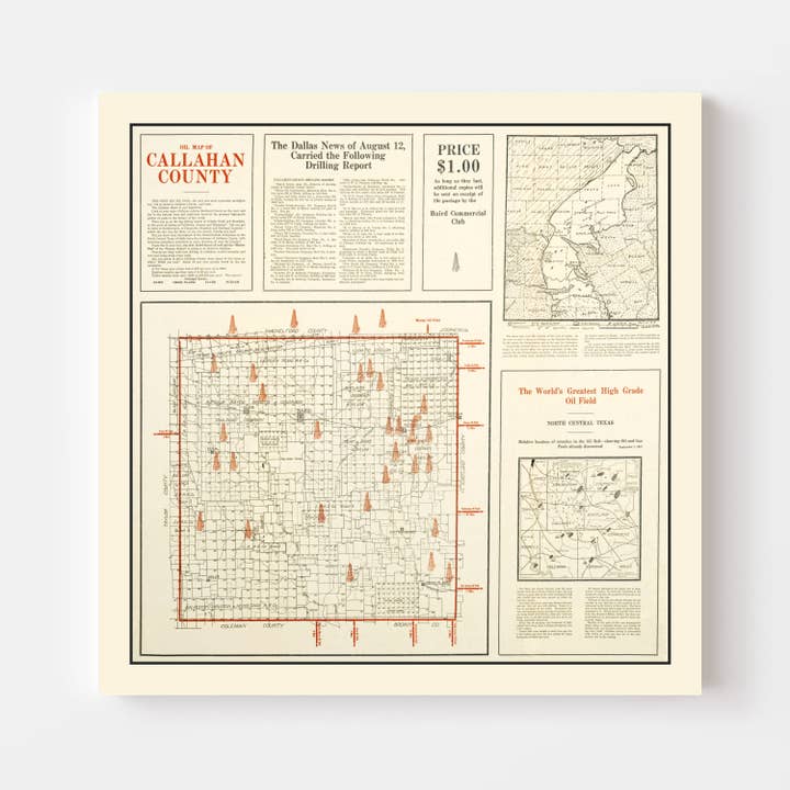 Ted's Vintage Art - Wholesale Map - Vintage Map of Callahan County, Texas 19192