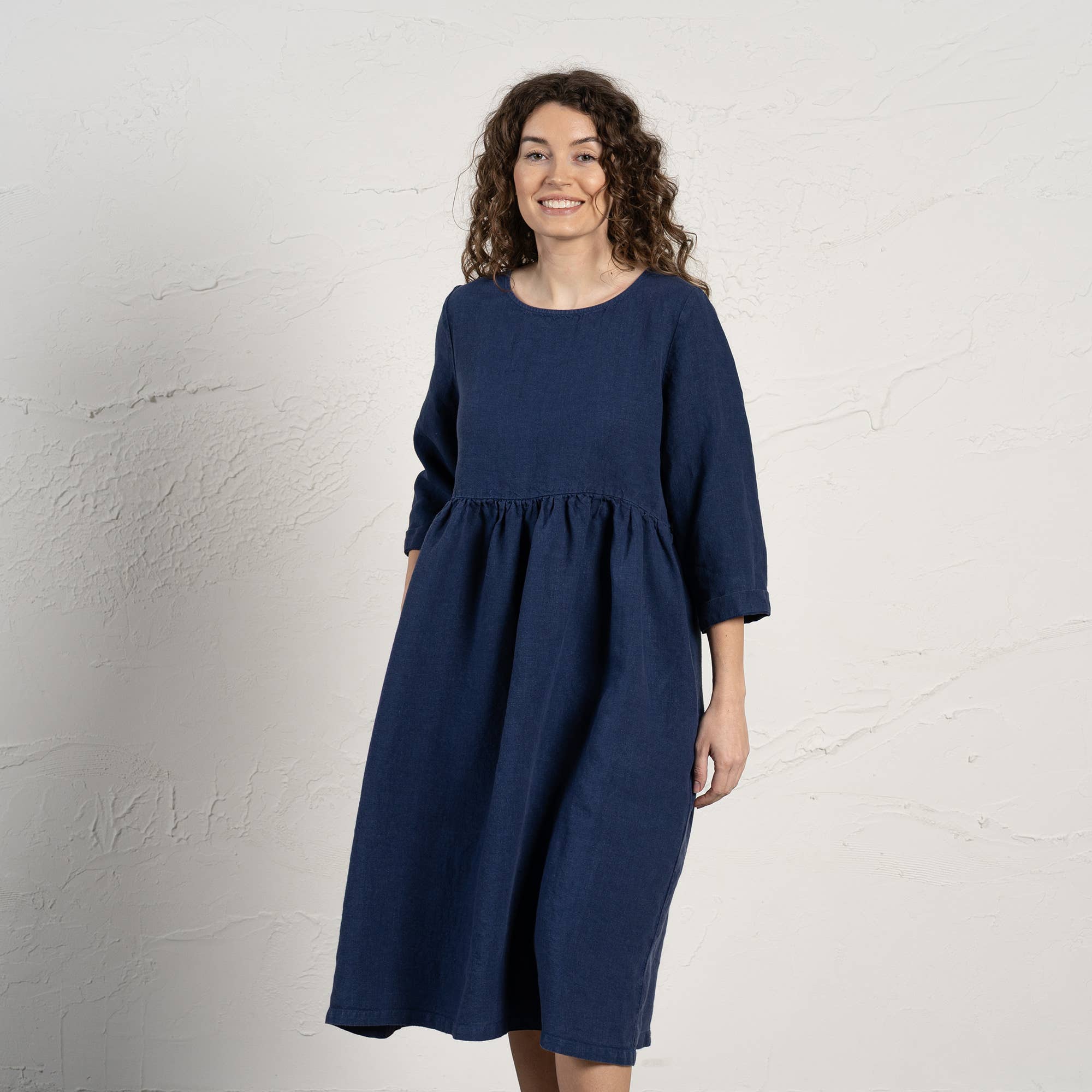 menique - Wholesale Dress - Women's - Natural 100% Linen Smock Dress Lucy - 3/4 Sleeve Dress14