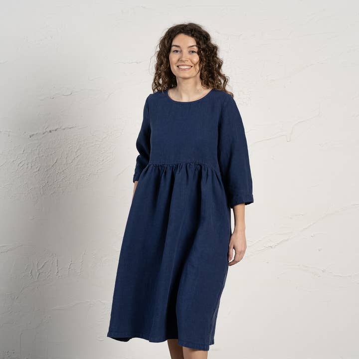 Robe smock en lin 100 % naturel Lucy - manches 3/4 pour la vente par menique