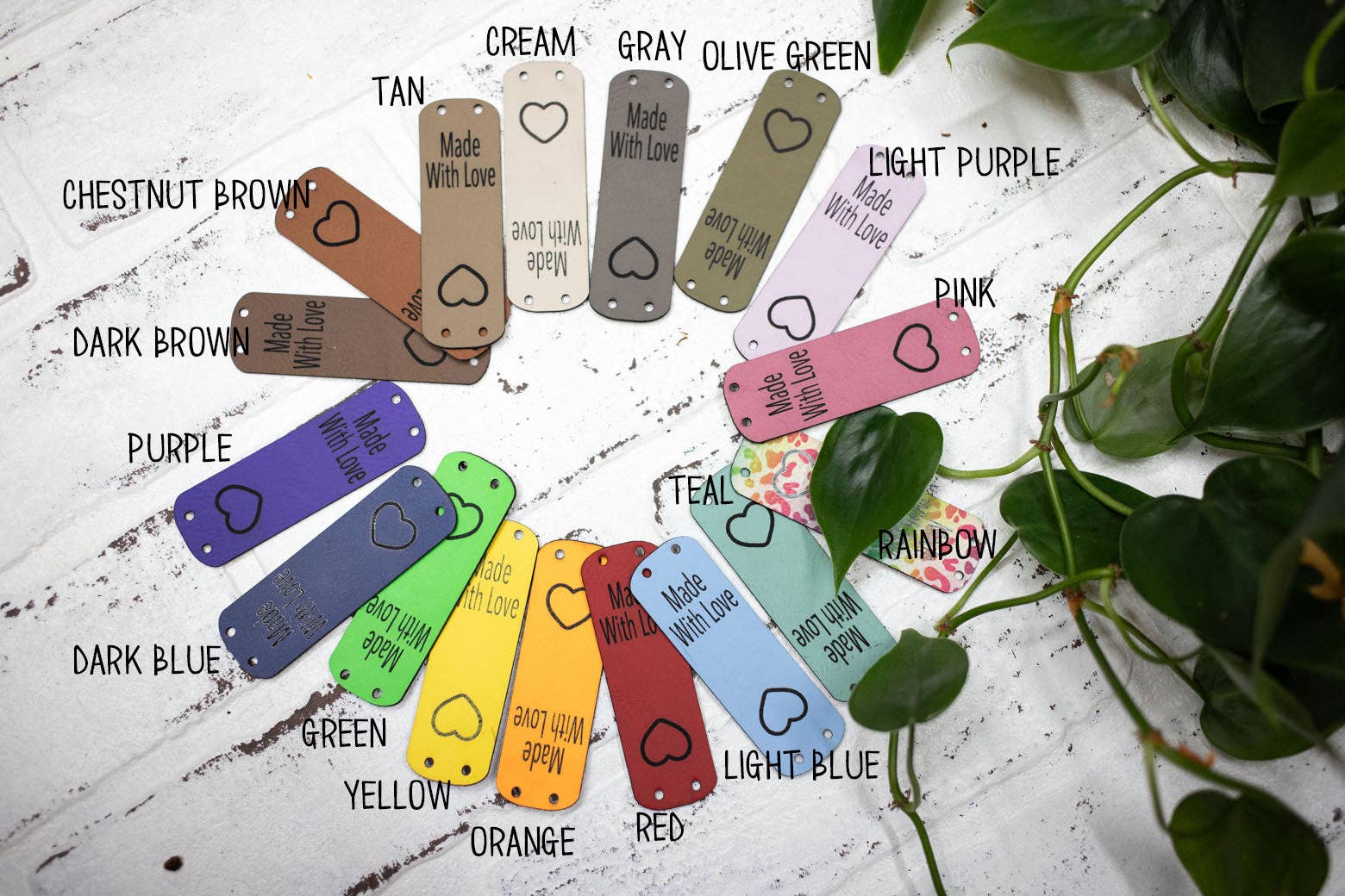 The McGarvey Workshop - Wholesale Craft Supplies - Made with Love Tags, Faux Leather Labels for Handmade Items, Custom Faux Leather Tags for Knitting and Crochet, 1.75" x 1.75" (Copy)6