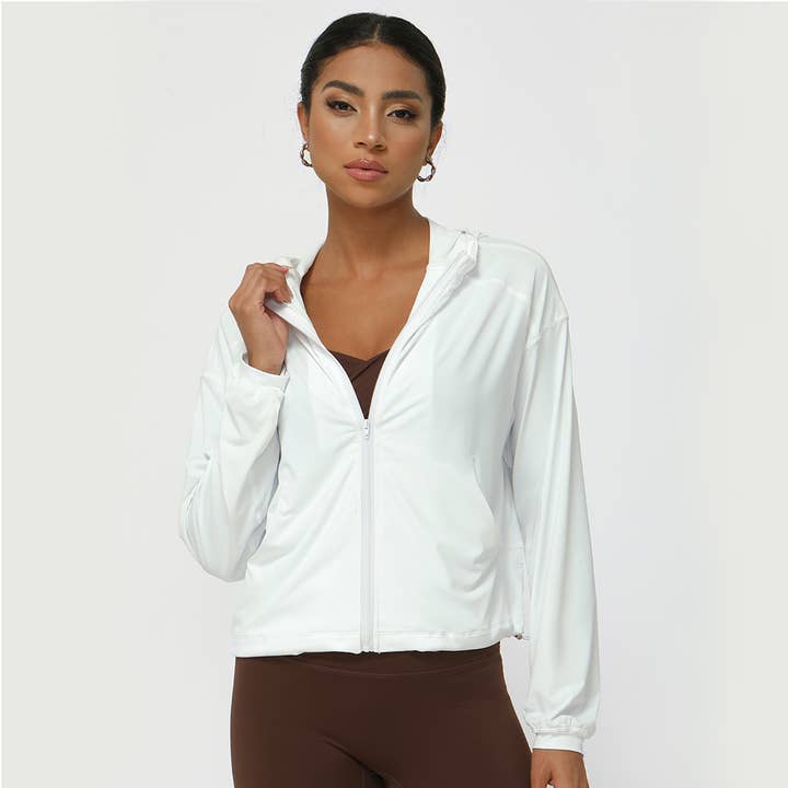 Women Sport With Side Pockets Hooded Drawstring Jacket for wholesale by Sodalemon