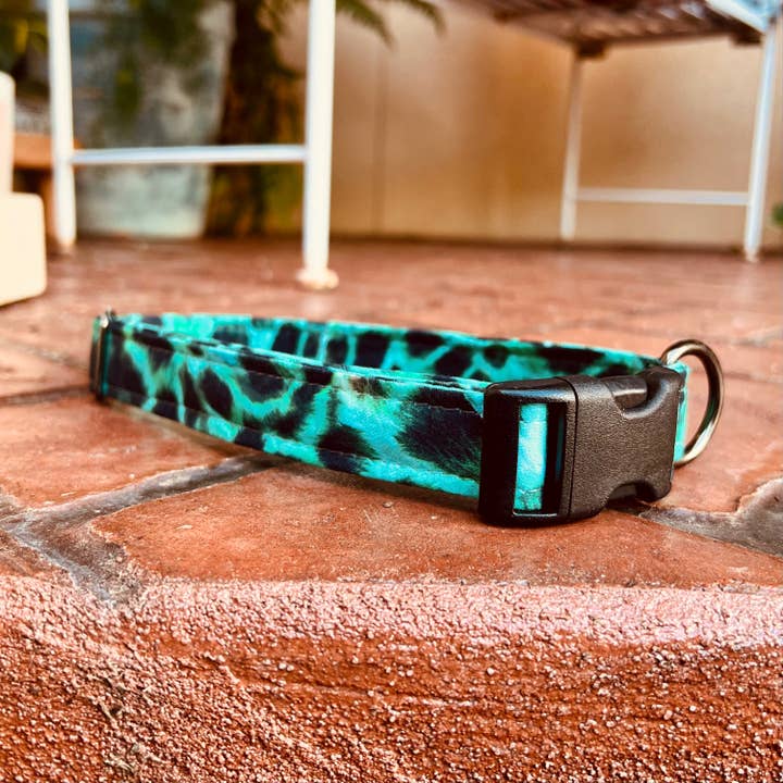 Tookie Teal Animal Print Dog Collar for wholesale by Little Barks Boutique