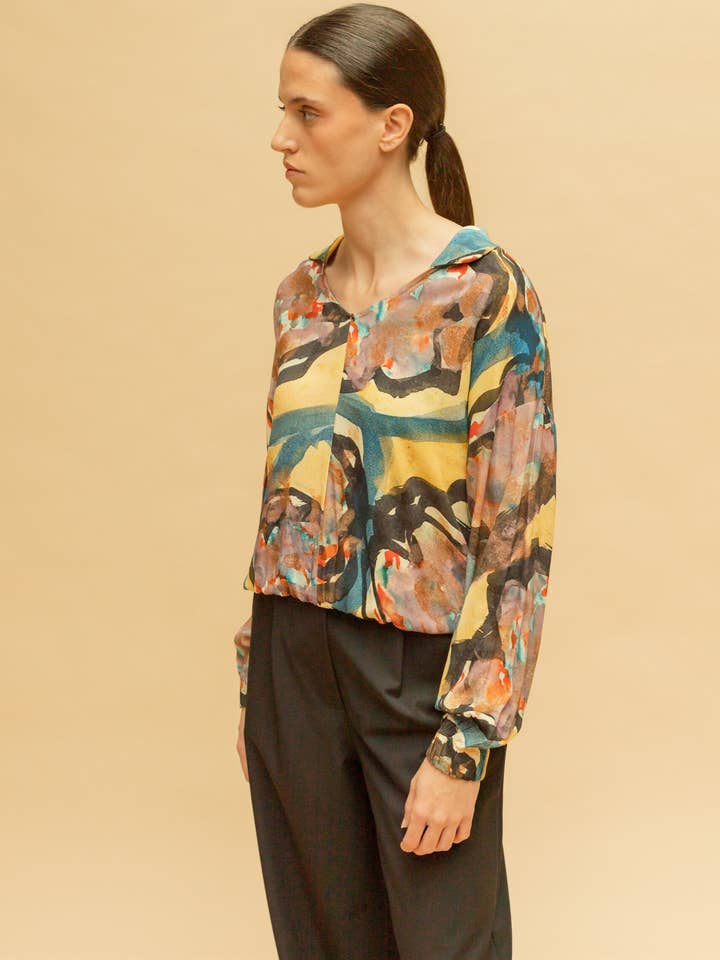 Blusa estampada com lapelas por atacado de PAN Producto Básico