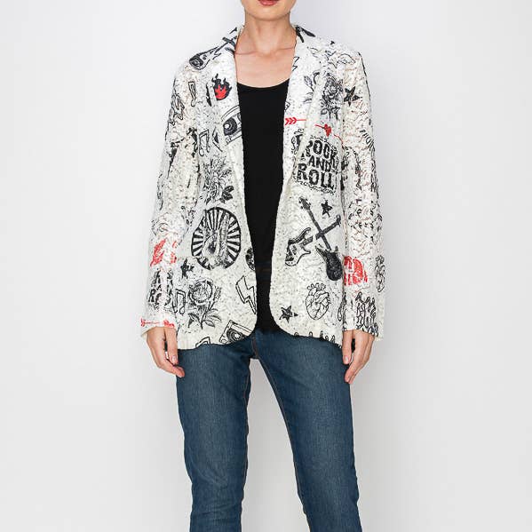 Blazer de Renda com Lantejoulas Glam - 4800IV RNR por atacado de Origami Apparel ~ Lace and Crochet inspired