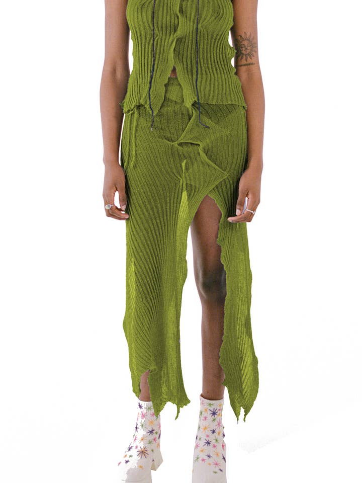 Lime Linen Skirt for wholesale by Samudāy Studios