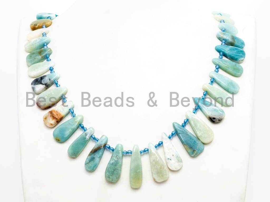 BestBeads&Beyond – wholesale Beads – High Quality Natural Amazonite Teardrop beads, 23-36mm, Long Teardrop Blue Gemstone Beads, 15.5inch strand, SKU#U1423