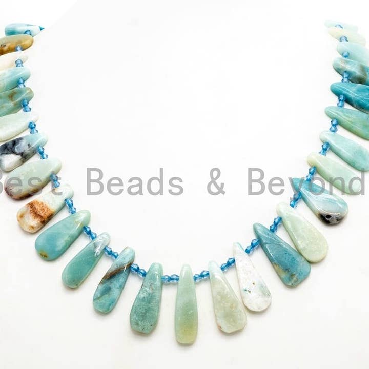 BestBeads&Beyond – wholesale Beads – High Quality Natural Amazonite Teardrop beads, 23-36mm, Long Teardrop Blue Gemstone Beads, 15.5inch strand, SKU#U1423