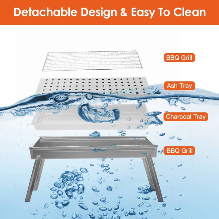 AS pic Foldable Charcoal BBQ Grill Stainless Steel Grill Net Easy Setup Portable Tabletop Barbecue Grill for Camping Picnic Outdoor Party Backyard for wholesale on Faire5