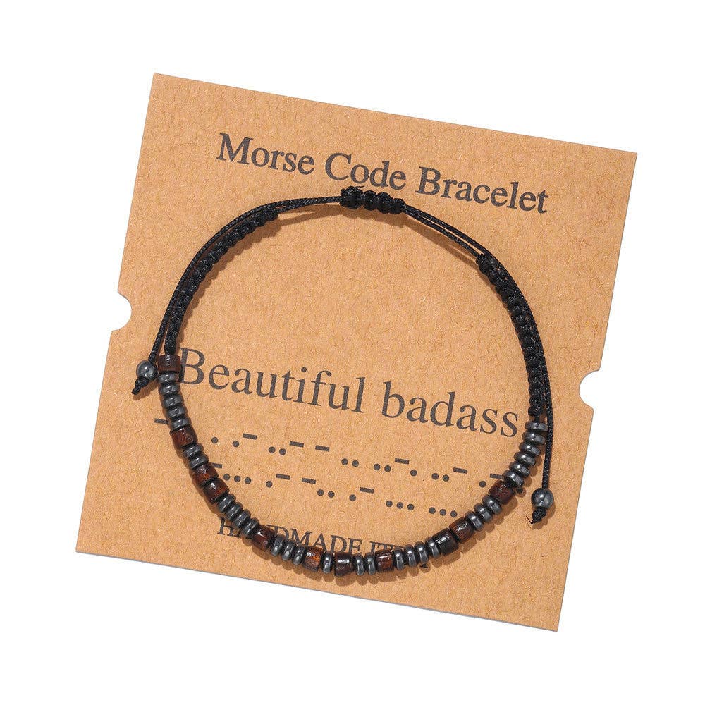 Mio Queena - Wholesale Woven/Braided Bracelet - Multi-style Hand-woven Wood Bead Morse Code Bracelet21