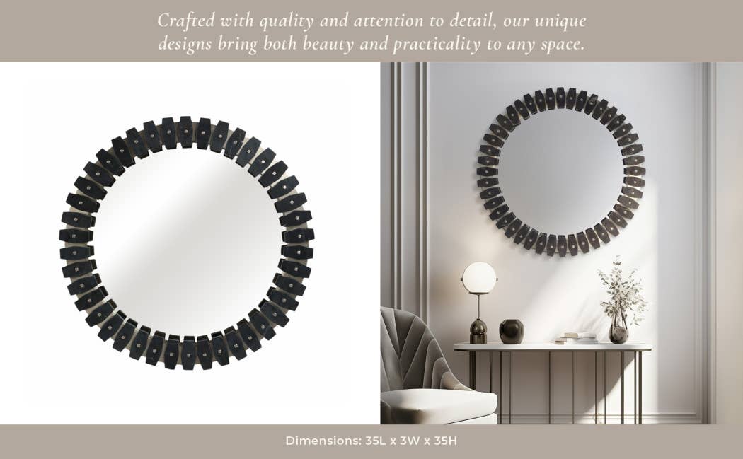 Sagebrook Home - Wholesale Wall Mirror - Marble Glass Round Tile Wall Mirror - Black, 35 in.9
