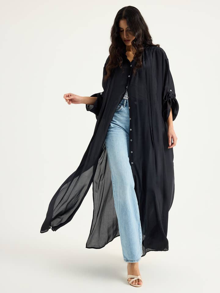 Tunique longue en soie noire à 100% pour la vente par Store WF