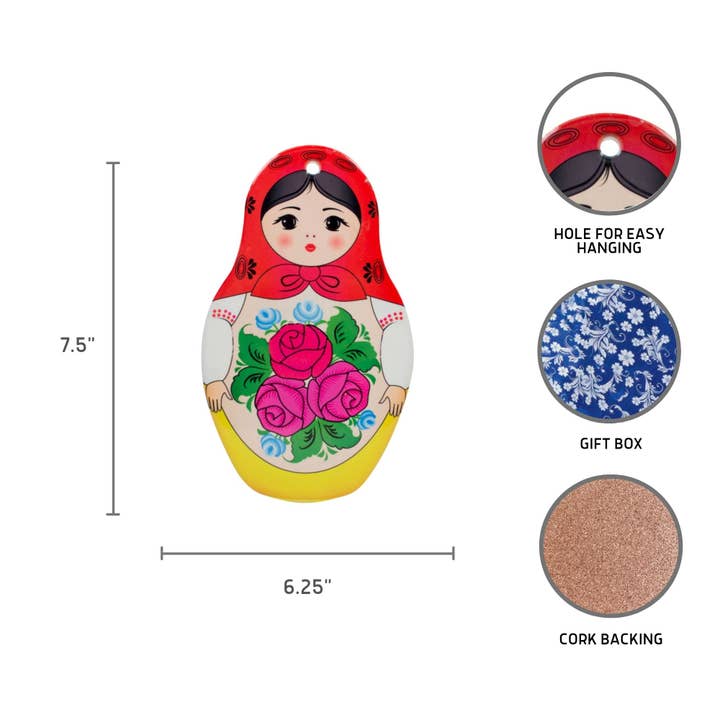 European Heritage Gifts - Wholesale Trivet - Nesting Doll with Red Scarf Decorative Kitchen Trivet2