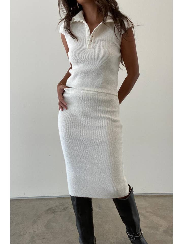 SOFT RIBBED POLO TOP MIDI SKIRT SET for wholesale by Et Clet