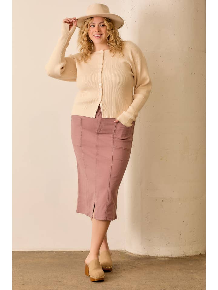 Polagram by Wellmade USA - Vente Jupe – femme - Jupe longue en denim avec détail fente arrière