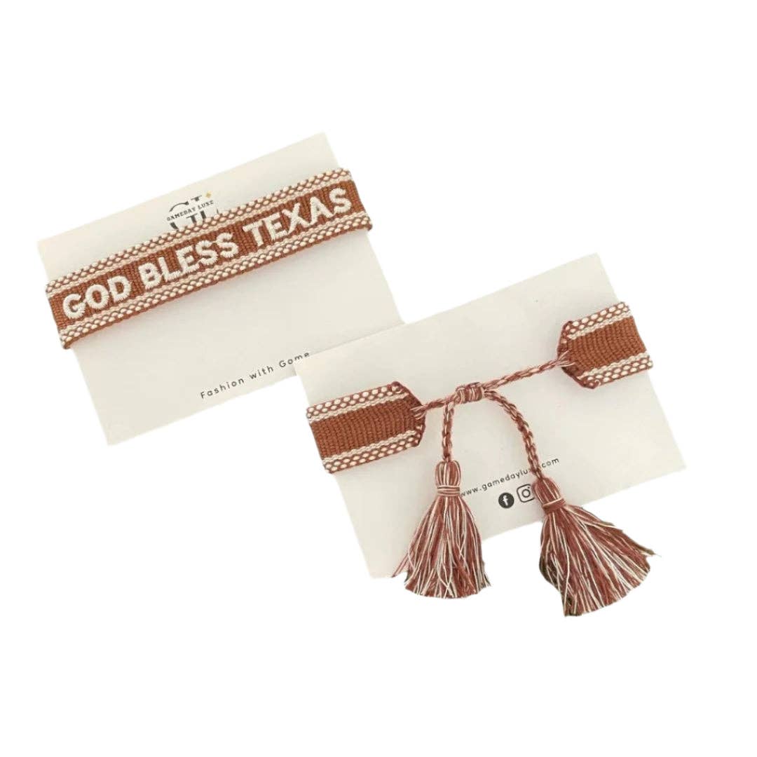 Gameday Luxe - Wholesale Woven/Braided Bracelet - God Bless Texas Team Tassel Bracelet1