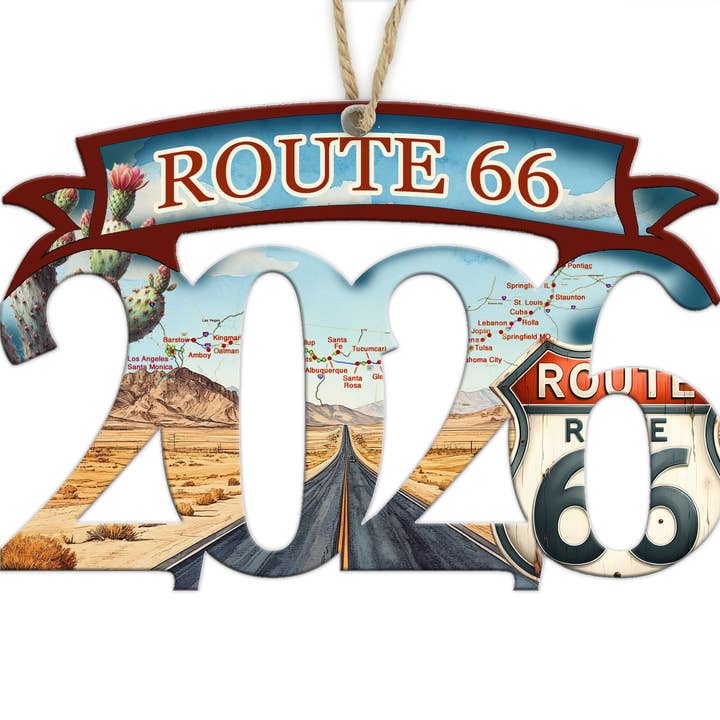 Route 66 2026 Year Shaped Ornament with Map/Artwork for wholesale by Map Mom