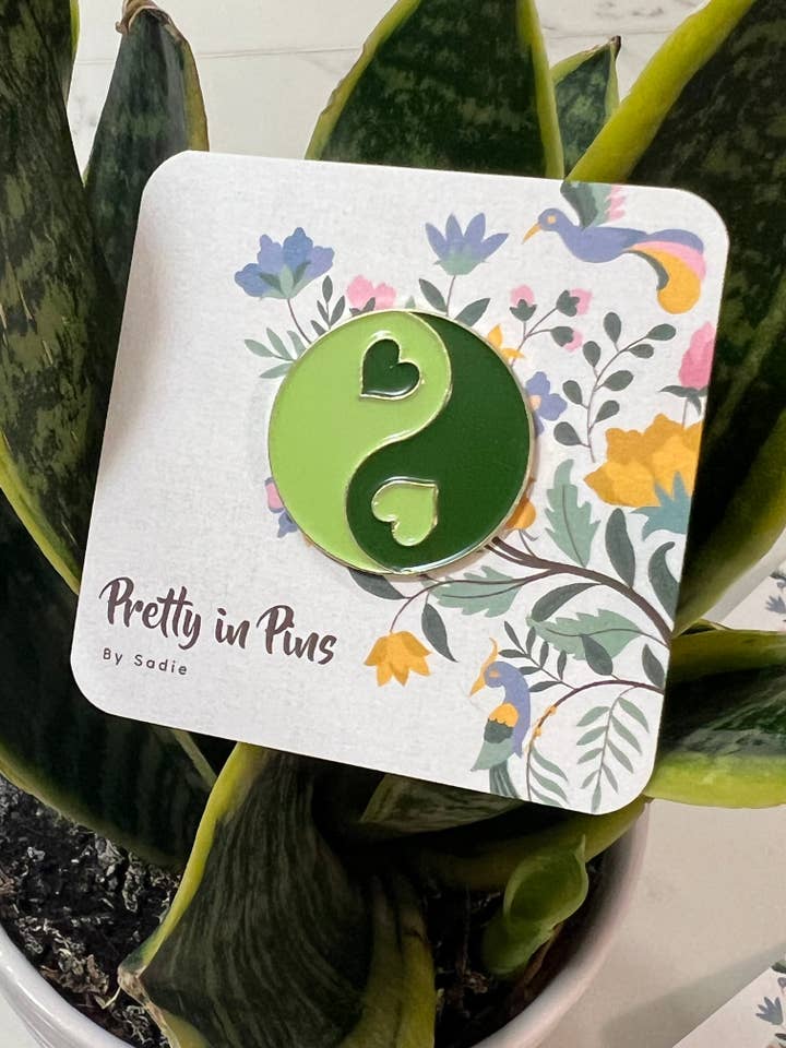 Green Love Ying Yang Pin for wholesale by Riddle Boutique
