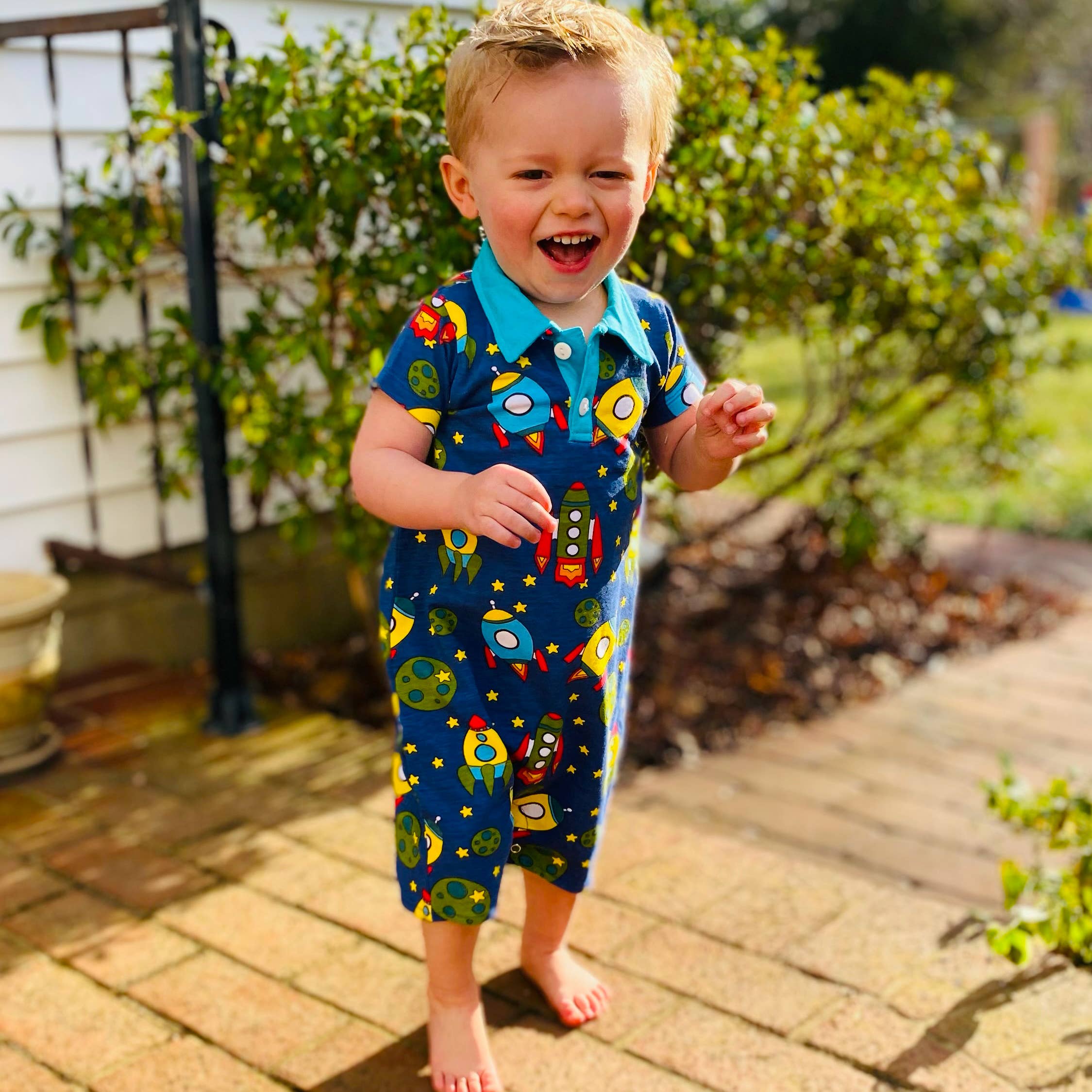 AnnLoren - Wholesale Jumpsuit - Baby - Spaceship shorts Collar Baby Boys Romper Toddler Jumpsuit2