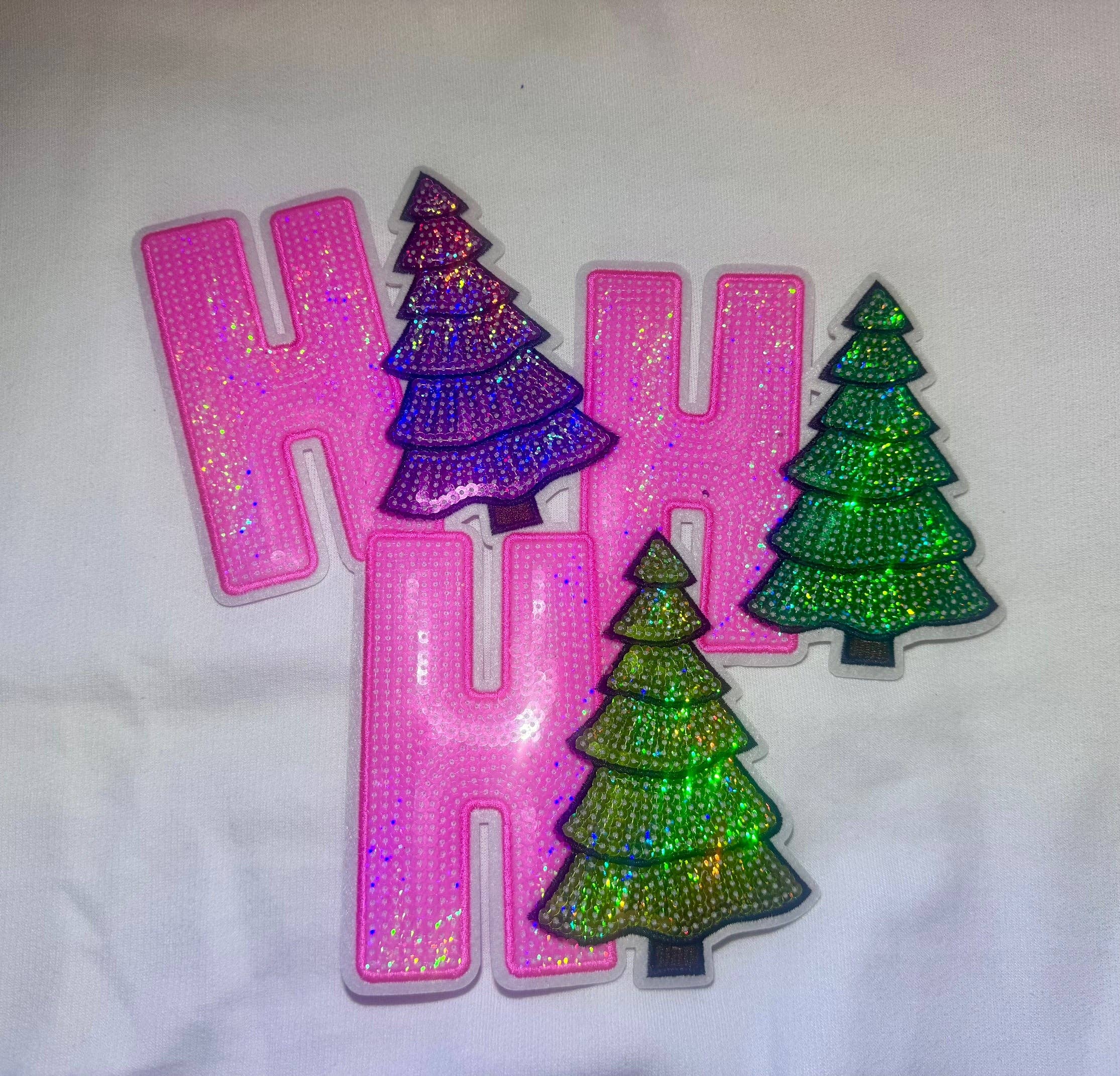 sequinandstiches - Wholesale Patch - Ho Ho Ho Sequin Christmas Trees, Pink Patch, Christmas Patch, Iron on Patch, Sequin Patch, Pink Christmas Patch3