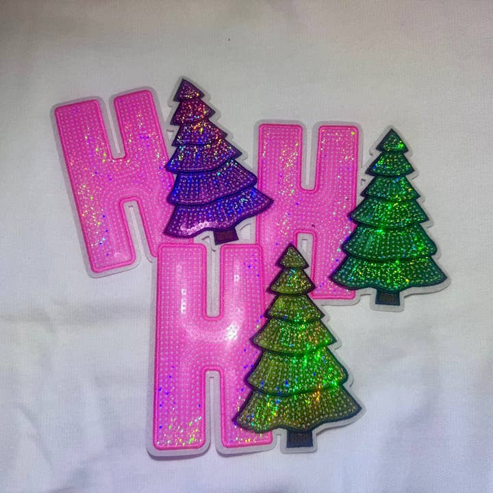 sequinandstiches - Wholesale Patch - Ho Ho Ho Sequin Christmas Trees, Pink Patch, Christmas Patch, Iron on Patch, Sequin Patch, Pink Christmas Patch3