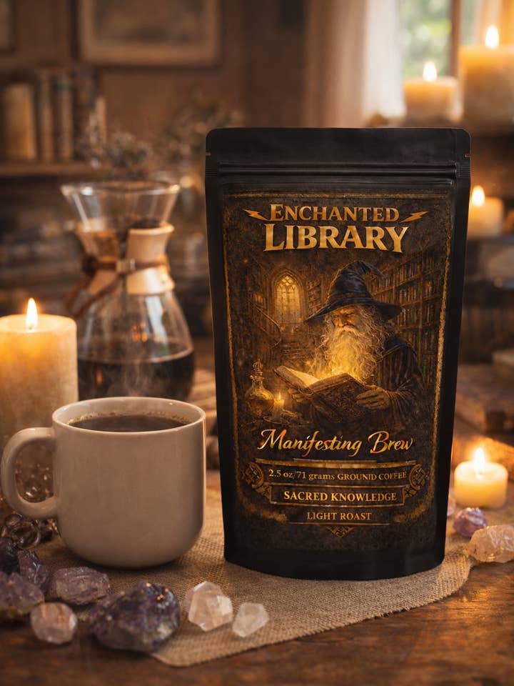ENCHANTED LIBRARY 2.5oz ritual ground coffee magick magic for wholesale by The Clairity Room