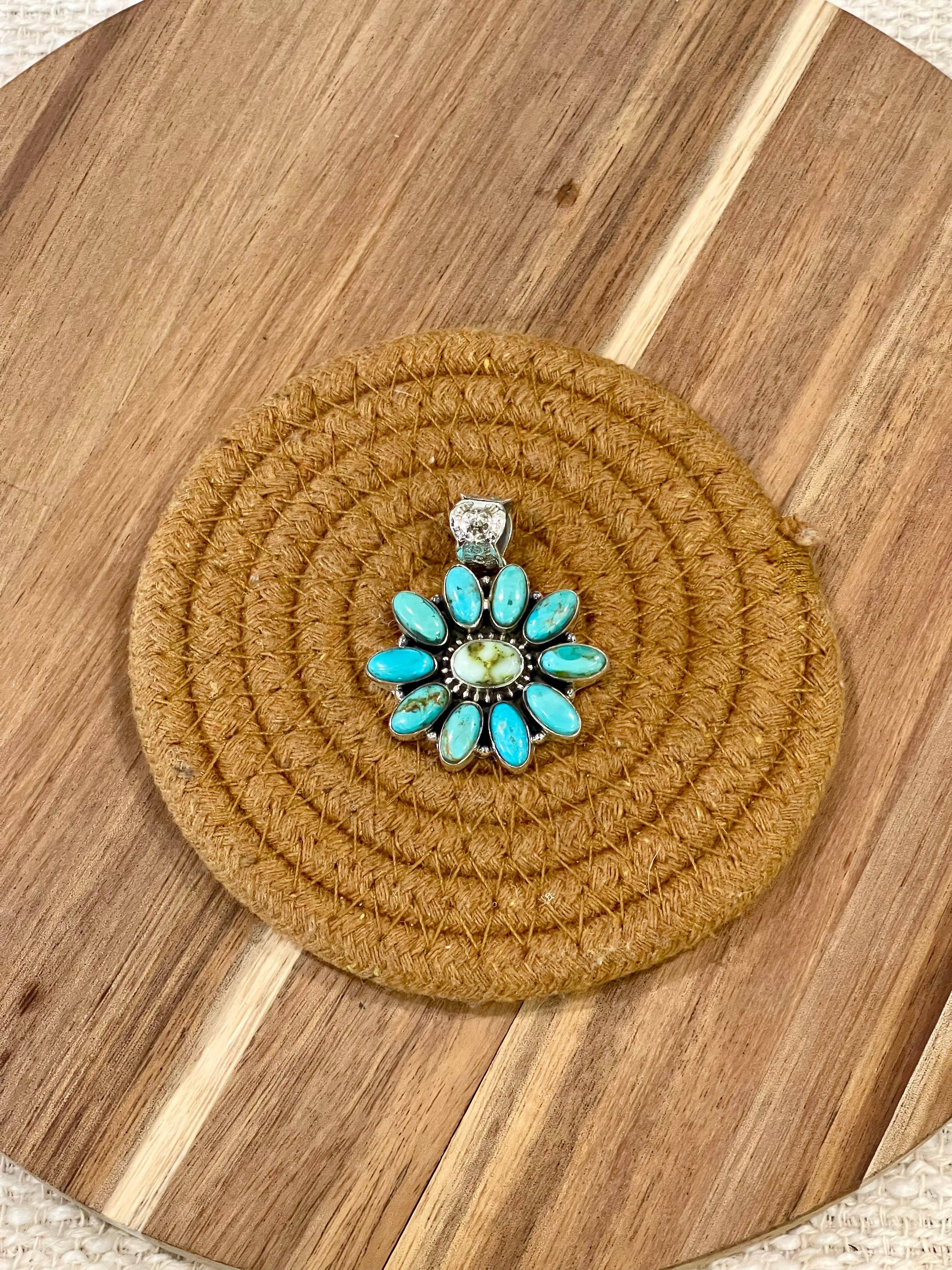 Nizhonitradersllc - Wholesale Individual Charm/Pendant - Handcrafted Sterling Silver, Turquoise & Palomino Cluster Pendant0