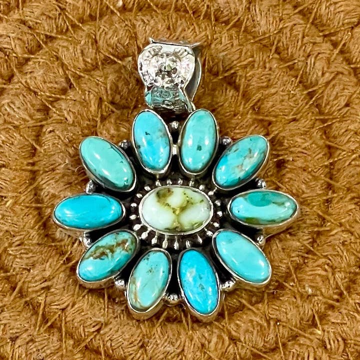 Nizhonitradersllc - Wholesale Individual Charm/Pendant - Handcrafted Sterling Silver, Turquoise & Palomino Cluster Pendant0