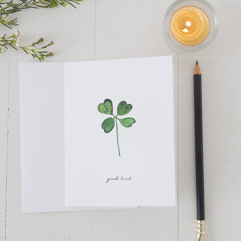 Finding Silver Pennies - Wholesale Everyday Greeting Card - Four Leaf Clover Watercolor Note Card | Good Luck2