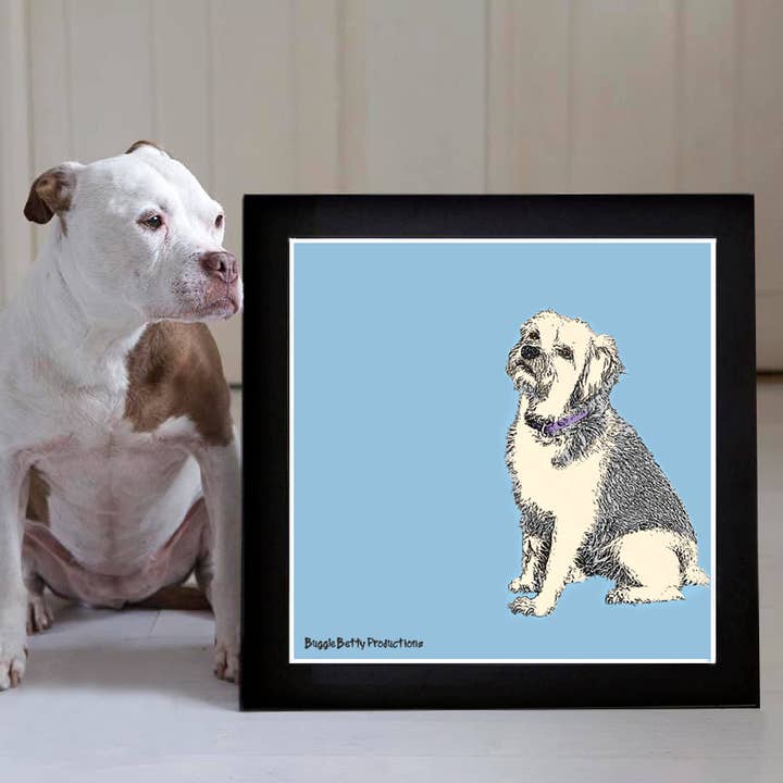 Border Terrier Monterad Print Blå för wholesale av Buggle Betty Productions