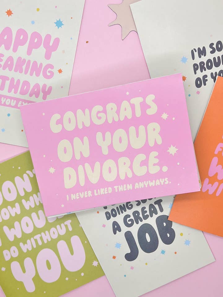 Congrats on Your Divorce Greeting Card for wholesale by Jollie Ollie Designs