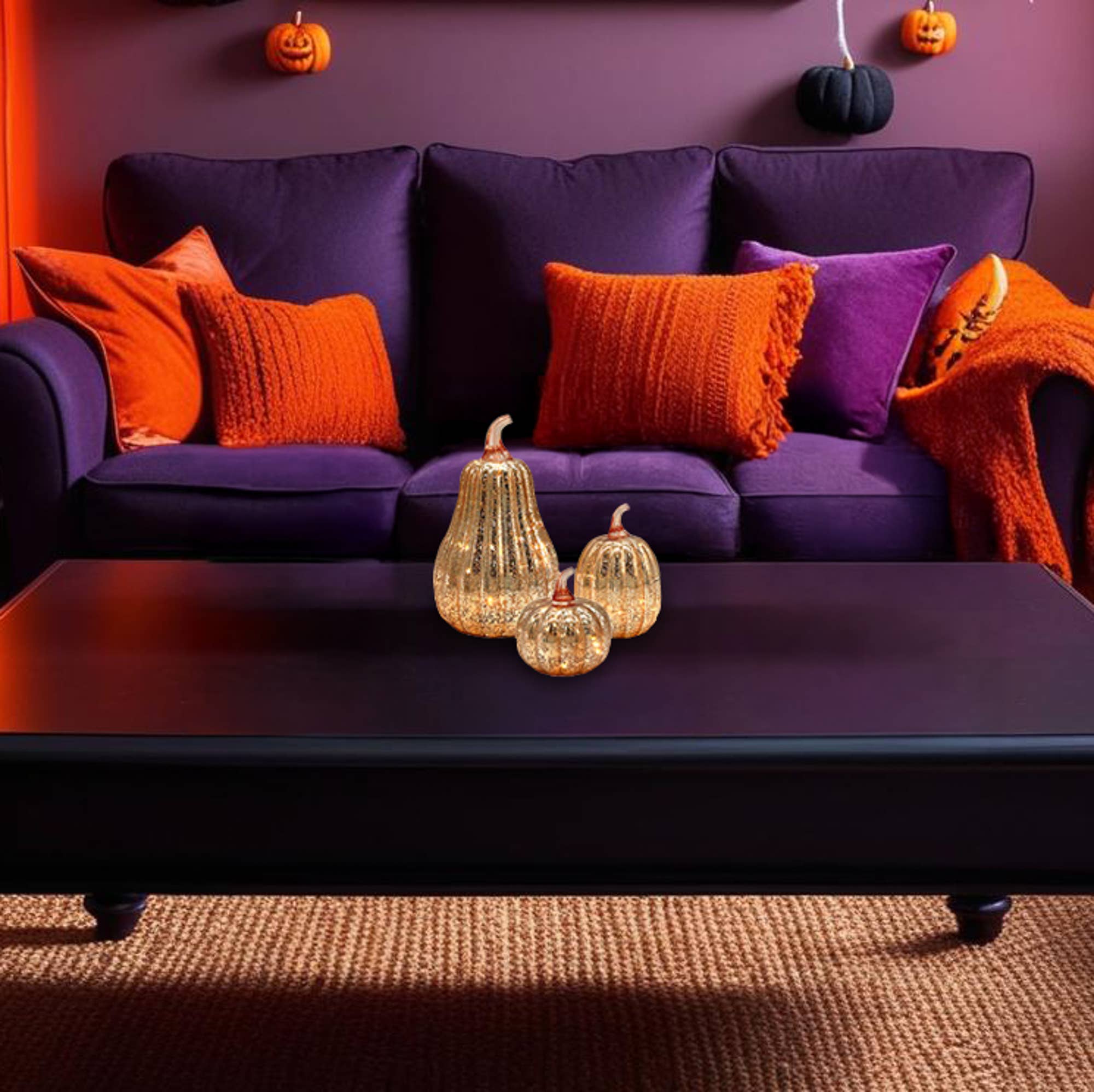 LumaBase - Vente Décorations de table - Citrouilles en verre mercurisé doré à piles - Ensemble de 34