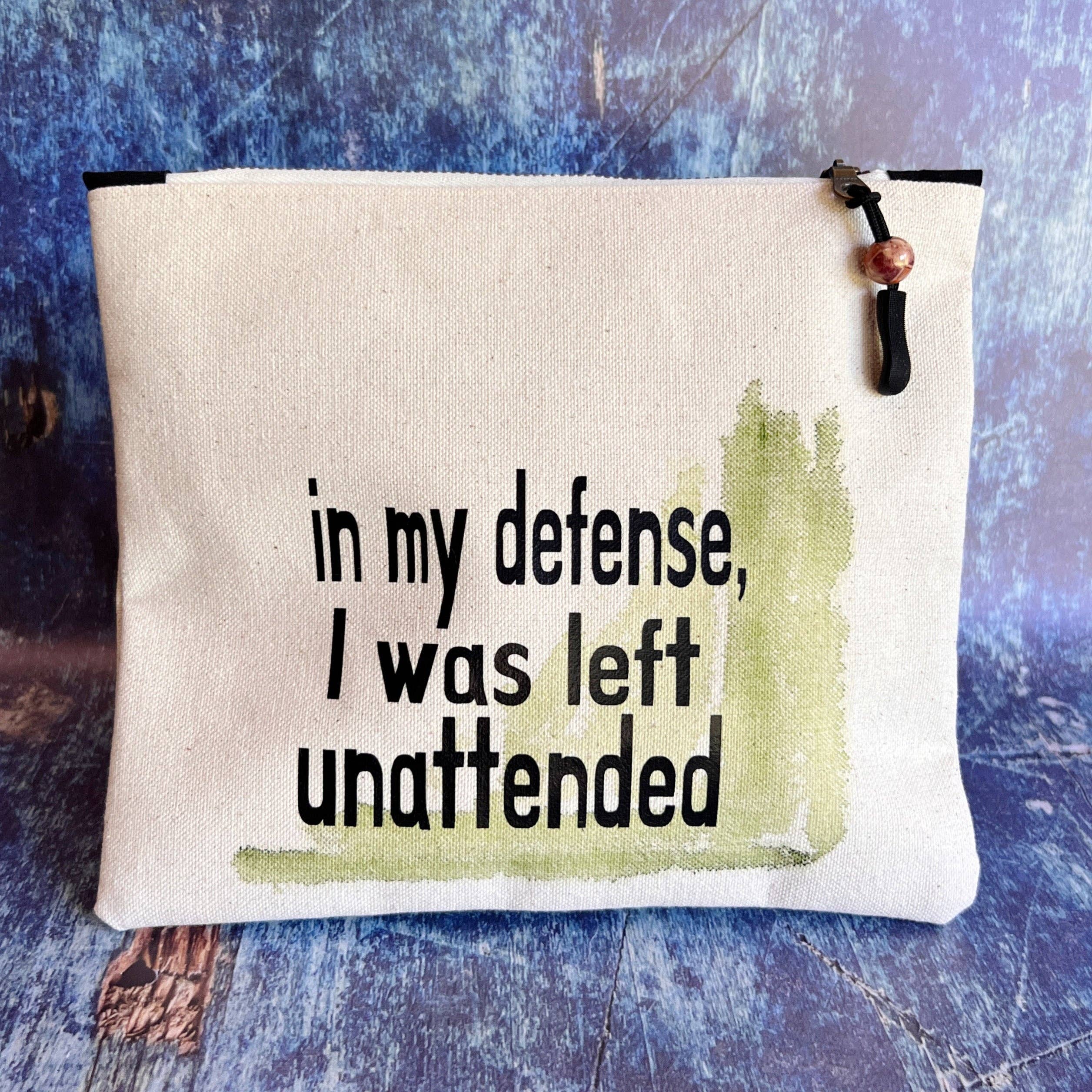 Pretty Clever Words - Wholesale Pouch - Women's - Canvas painted zip bag SMALL - in my defense, I was left2