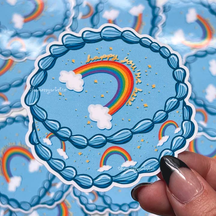 Autocollant de gâteau d'anniversaire Happy You're Here, autocollant d'anniversaire pour la vente par The Messy Artist Co.