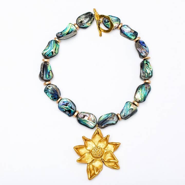 Abalone Shell with Double Stargazer Lily for wholesale by Hidden Truth Jewelry