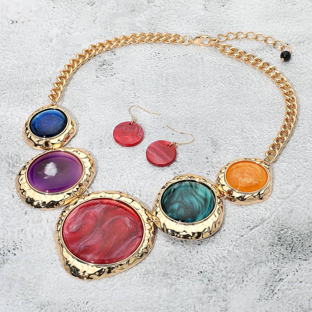 Sensibling Corp. - Wholesale Jewelry Set - Chunky Sparkled Celluloid Acetate Round Plate Link Statement Necklace10