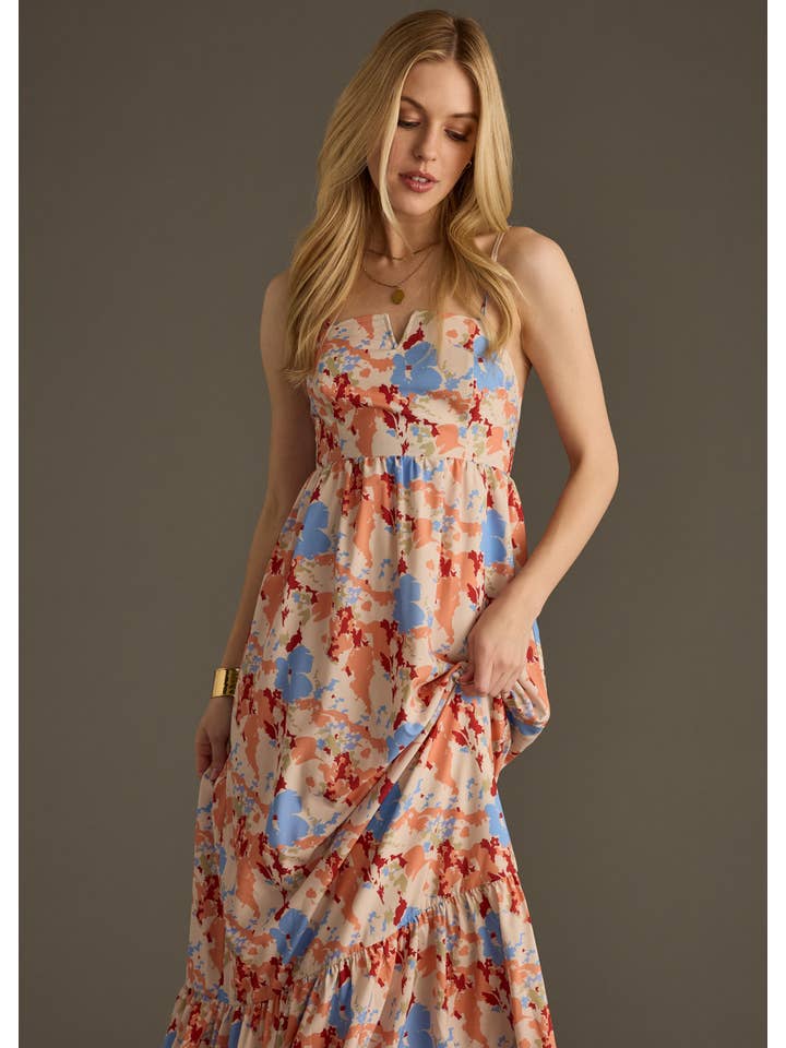 Panache Apparel Co. - Wholesale Dress - Women's - Orange & Blue Floral Maxi Dress