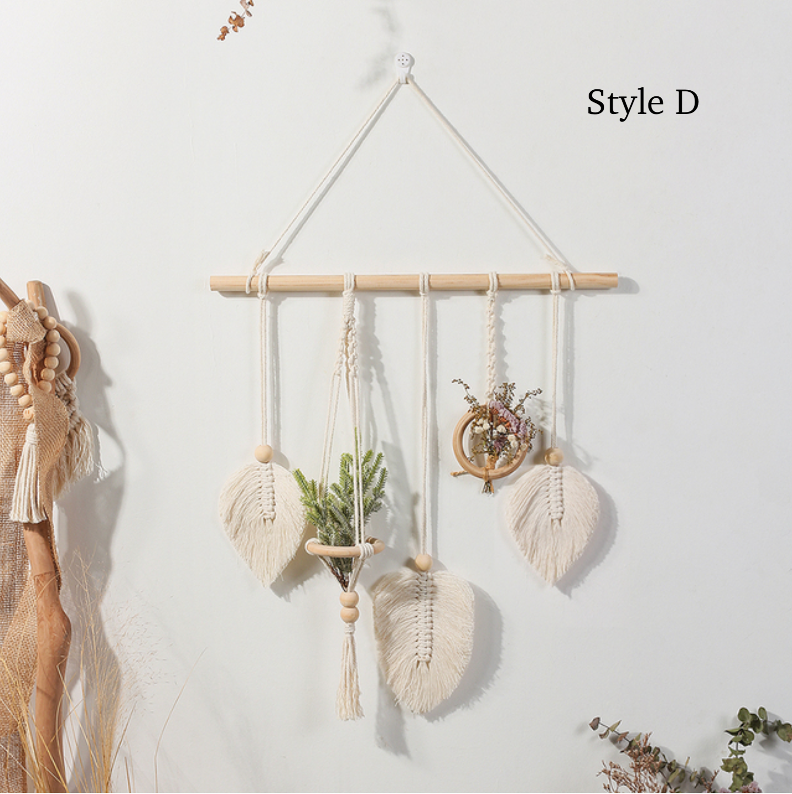 Crystolver (We Cover All Import Fees) - Vente Pompons décoratifs/décorations murales - Tenture murale en macramé de feuilles3